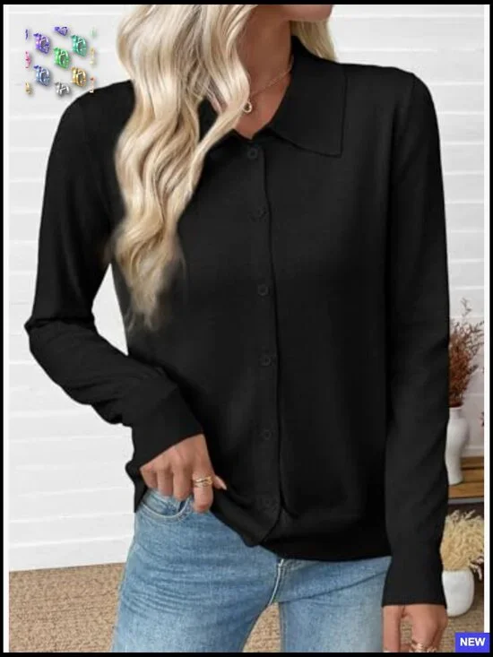 Lightweight Wool Blend Cardigan Classic Lapel Collar Button Down Relaxed Fit - Picture 3 of 7